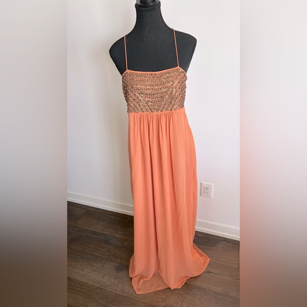 Maxi Peach Dress By French Brand Promod EU Size L.Sequin jacket sold separately